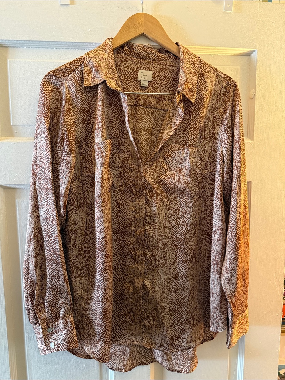 a new day Brown snake Printed Long-Sleeve Button-Down Shirt